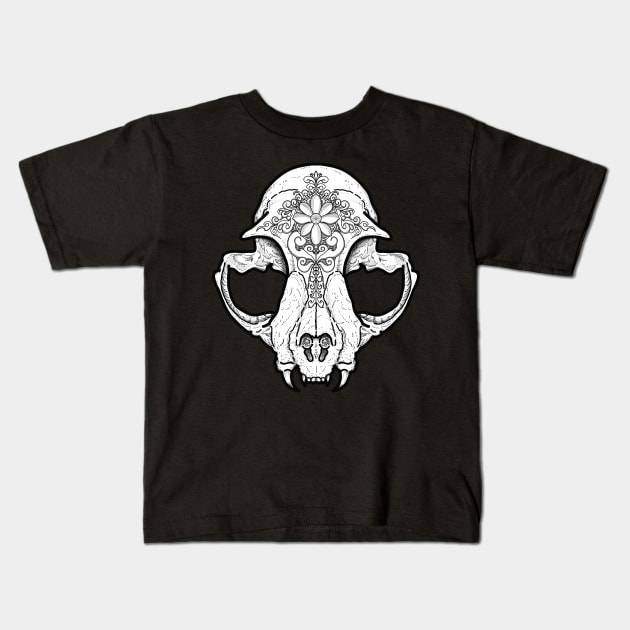 Cat skull design Kids T-Shirt by SaintQuinn